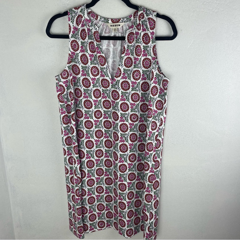 Boden Floral Print Dress with Red and Green Accents